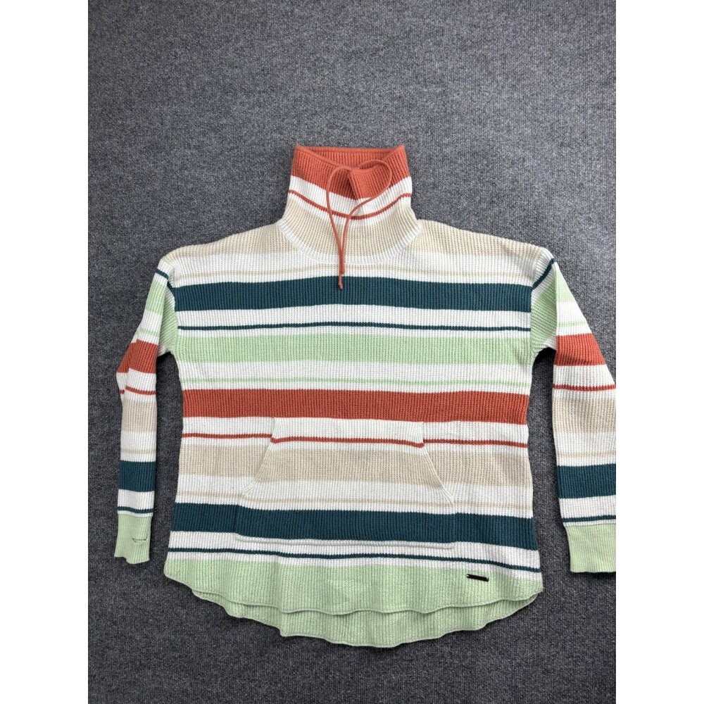 Carve Designs Sweater Womens Large Multicolor‎ Striped Funnel Neck Waffle Knit